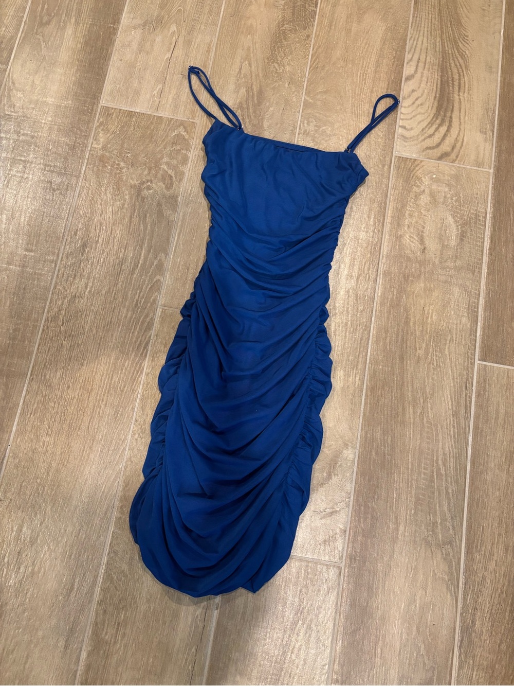 Lucy in the Sky Cobalt Blue Ruched Mini Dress with Spaghetti Straps Open Back
